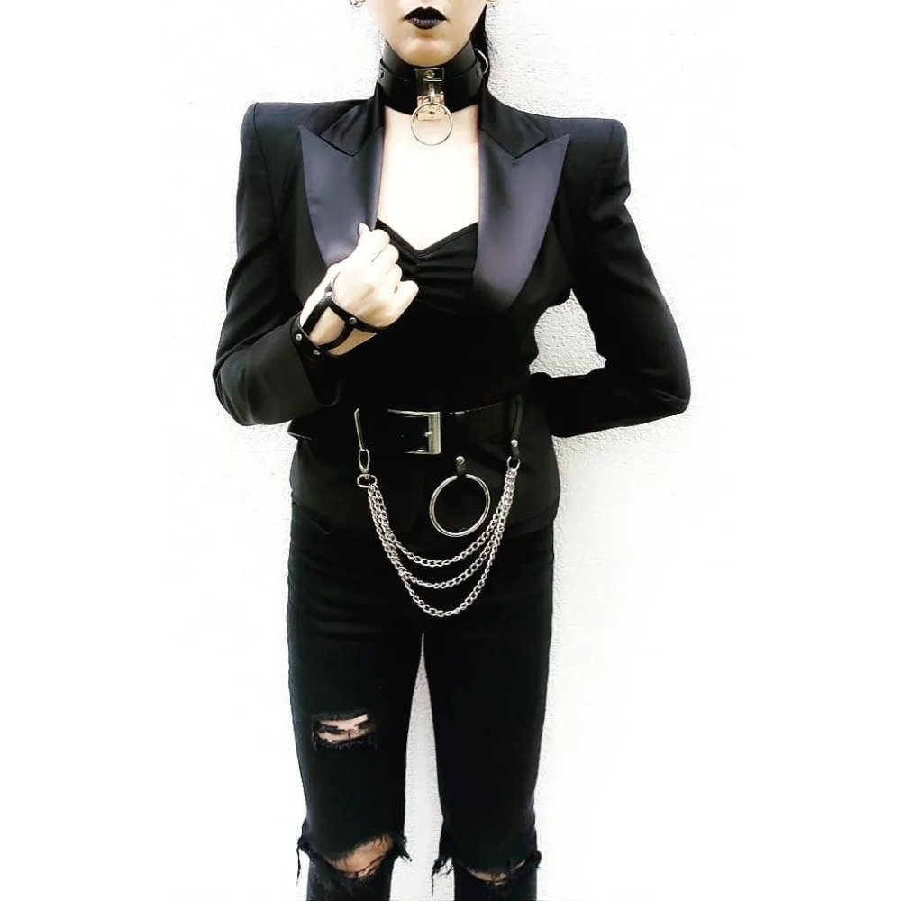 

Hot Sell Women PU Leather Harness Body Belts With Chain Waist Bondage Garters Punk Adjustable Suspender Straps