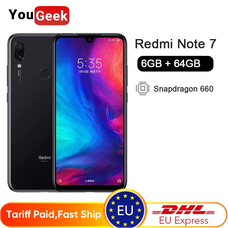 Смартфон Xiaomi Redmi Note 7 Note7 6 ГБ 64 Snapdragon 660 4000 мАч 48 МП 3 дюйма полный экран USB C быстрая