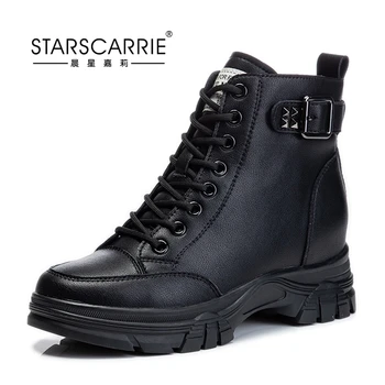 

Leather shoes Spring/autumn Boots Platform Rome Round Toe Women Boots Neutral Style Punk Warm Short Plush New Shoes 2020