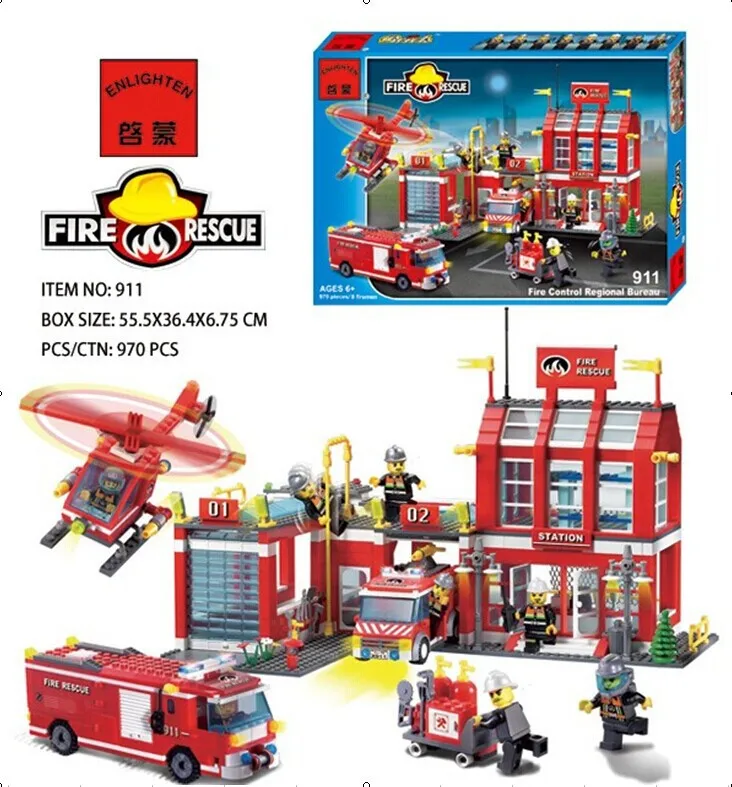

ENLIGHTEN Educational Assembled Building Blocks Firefighting Scene Doll Toy Fire Firefighting Administration 911