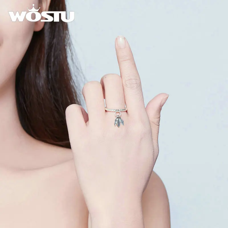 WOSTU,, 925 пробы, серебряное, любовь, смех, живое кольцо, регулируемый Штабелируемый палец, для женщин, свадьба, серебро, 925, ювелирное изделие, DXR570
