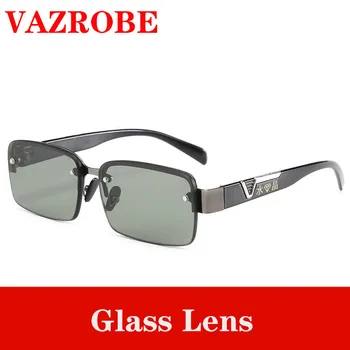 

Vazrobe Glass Sunglasses Men Women Crystal Stone Sun Glasses for Man Anti Eye Dry Scratch Vintage Rectangle UV400 Shades Case