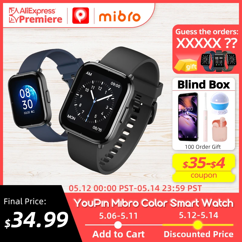 PL CODE：SBWAE6（$50-6）[Światowa Premiera] World Premiere Mibro Color Smartwatch 5ATM Wodoodporny SpO2 270mAh Bateria Smart Zegarek dla Mężczyzn i Kobiet IOS Android