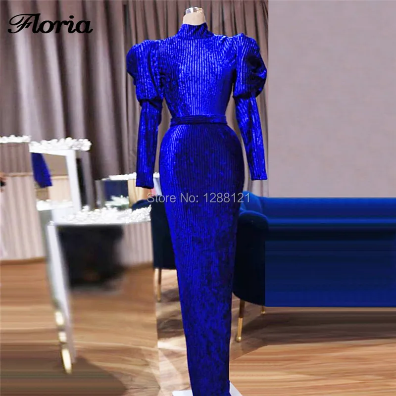 

Royal Blue Long Formal Evening Dresses Kaftans Saudi Arabic 2019 New Prom Dress Muslim High Neck Party Dubai Gowns For Islamic