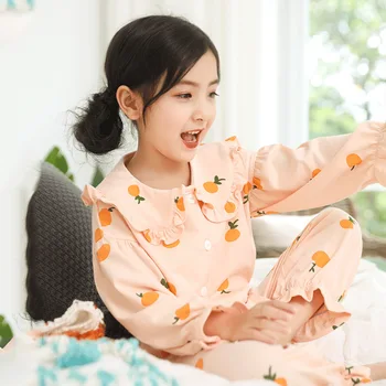 

Kids Pajamas sets Cotton Girls pijama infantil pyjamas Girl Pajama sets tshirt+pants clothing set Frills Cute sleepwear