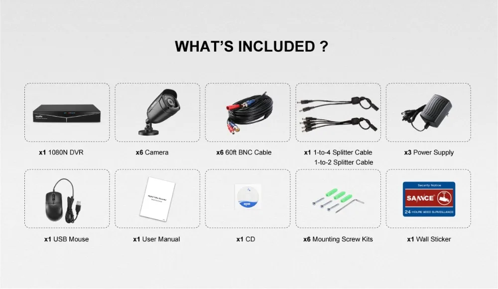 Sistema de Segurança Livre à Prova de Intempéries Câmeras de Vigilância Dvr com 6 ir ao ar Sannce Vídeo Pces Tvi Inteligente Cctv Kit 8ch 1080 p 5in1 4 segurança vídeo dvr com 6 pces 1080