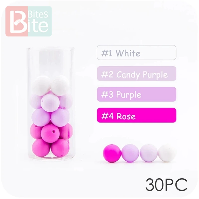 Purple Series 30 шт. 12 мм силиконовые бусины жемчуг силиконовые пищевые, Прорезывание Зубов Бусины DIY кормящих браслет силиконовые крошечные стержни детский прорезыватель BPA бесплатно - Цвет: Purple Series