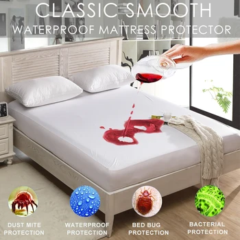 

Twin/Full/Queen/King Smooth Waterproof Mattress Protector Hypoallergenic Mattress Cover Fitted Shet Smooth Mattress Protector