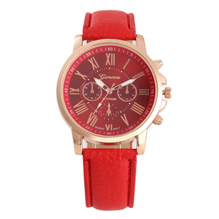 

Geneva Watch Hot Selling Electronic Watch Fake Three-Eyed Double-Layer New Style Leather Belt-Style Women's