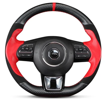 

Black Red Leather Black Carbon Fibre DIY Car Steering Wheel Cover for MG MG6 GS MG3 ZS