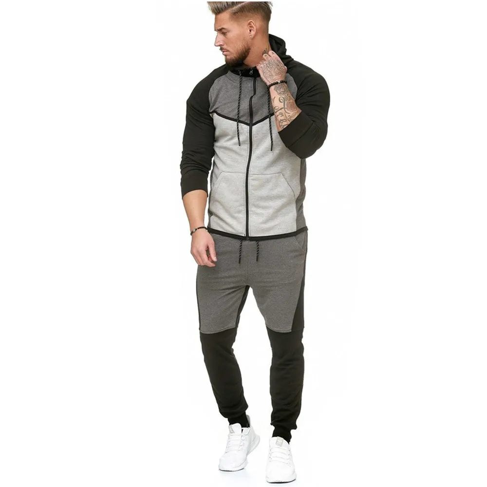 Men s Spring Patchwork Hoodies Tracksuit Set Male Zipper Hoodies Sweatshirt Sweatpants Cotton Sporting Jogger Sweat 5