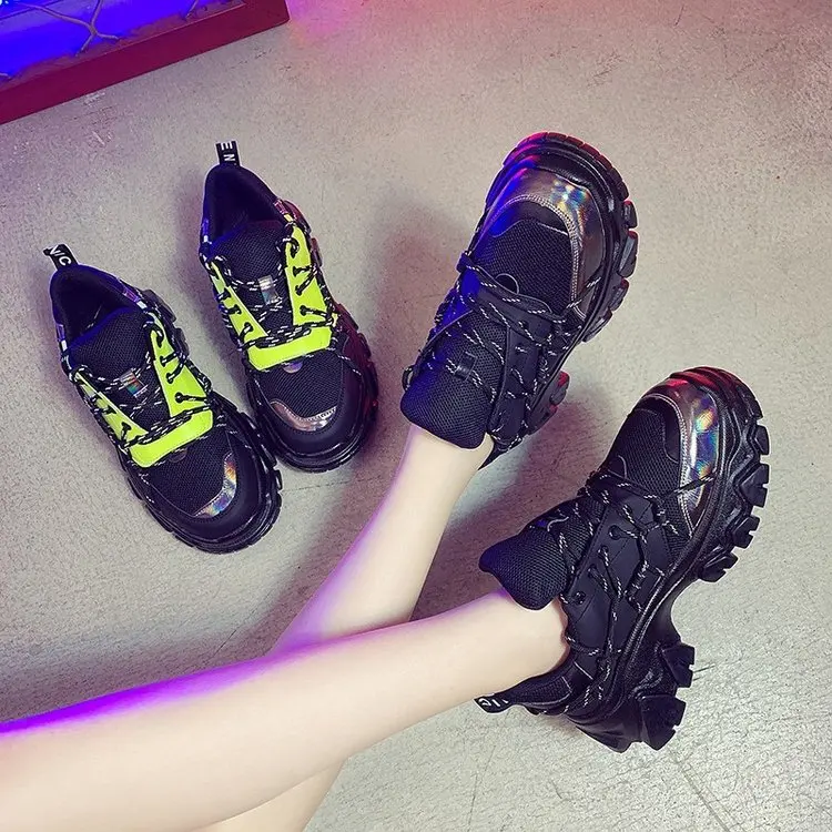 

Trendy Hip Hop Street Sneakers Women Non-slip Wear-resistant Sole Shoelace Weave High Platform Sneakers Casual Shoes Ladies