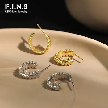 

F.I.N.S Korean S925 Sterling Silver Earrings INS 2020 New Simple Lattice Earrings Retro Vintage Two-tone Small Hoop Earrings