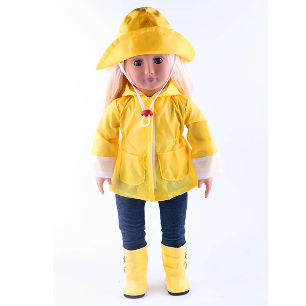 Кукла плащ = шляпа+ одежда и милый зонтик и резиновые сапоги подходят 18 дюймов американский и 43 см Born Baby наше поколение Рождество девочка игрушка подарок