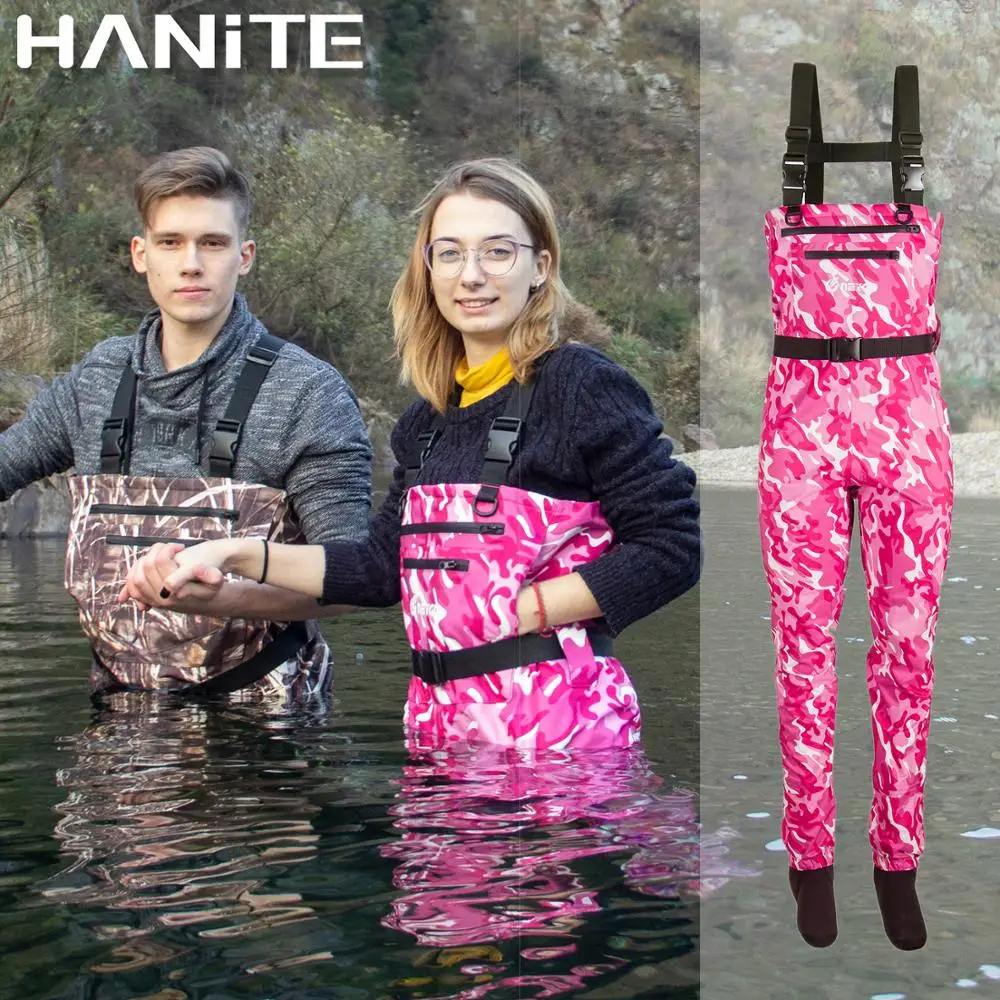 Impermeável e Respirável Wader com 4mm pé para Pesca e Caça Hanite Mulher Rápida-dreno Peito Neoprene Estocagem Pinkcamo