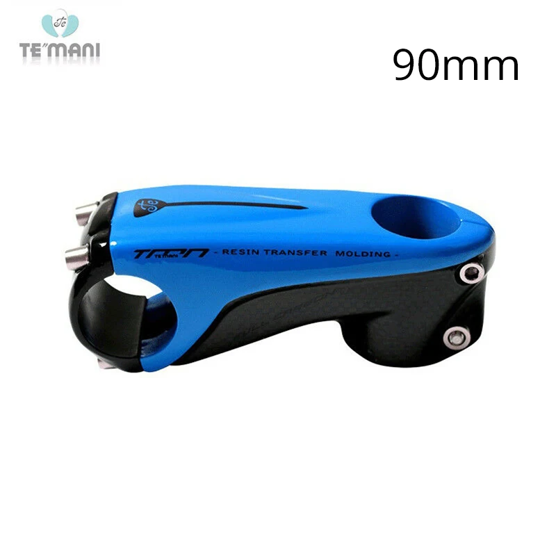 Blue 90mm TEMANI горный велосипед вынос руля MTB дорожный велосипедный руль из углепластика волокна 31,8*80/90/100/110 мм светло-Вес 1-1/" складной велосипед - Цвет: Blue 90mm