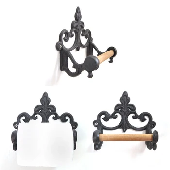 

Retro Cast Iron Tissue Holder Towel Rack Wrought Toilet Paper Rustic Holder Bathroom Towel Ring Shelf Home Decoration Accessory