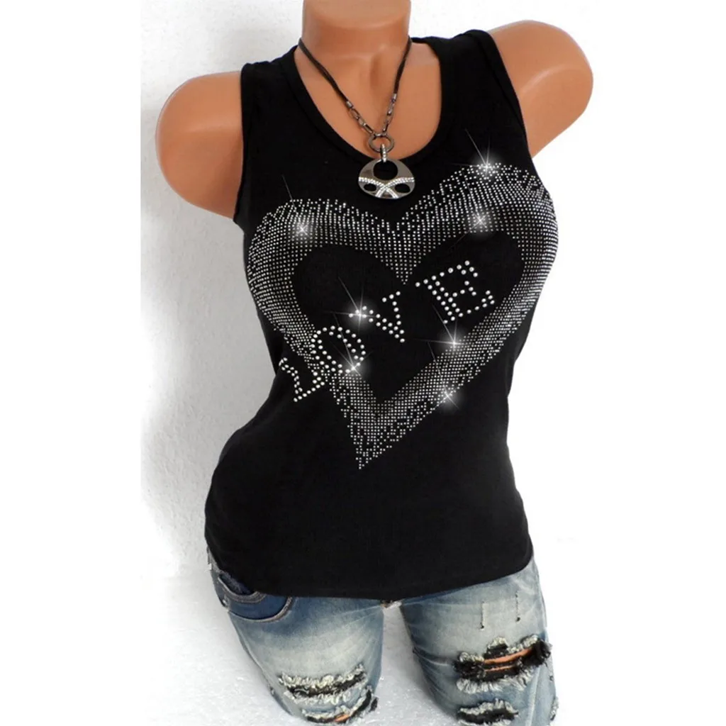 

Women Summer Tops Tanks Heart Sequin Sleeveless Camis Female Top Plus Size Strap Shirts Round Neck Tank Tops Femme Camisole