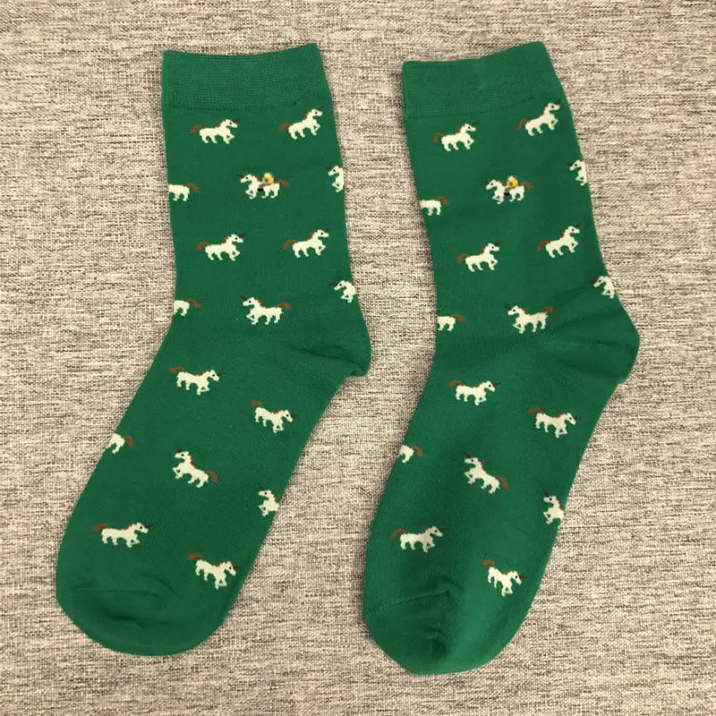 Green Unicorns Носки для взрослых, размер до середины икры, с изображением животных пуделя, собаки, чайки, панды, пингвина, Пеликана, оленя, птицы, утки, единорога, обезьяны, Кита, медведя, белки - Цвет: Green Unicorns