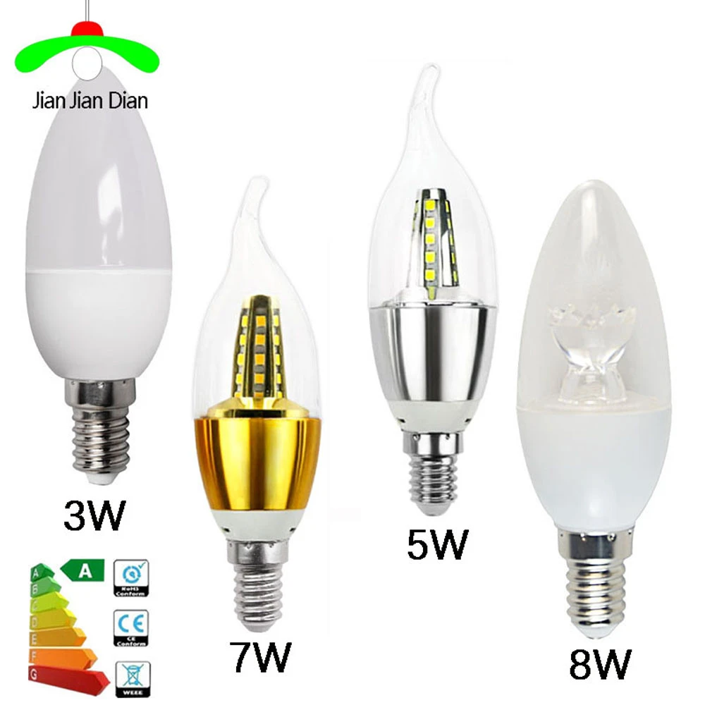 Bombillas de vela LED E14, E27, E12, B15, B22, 8W, 6W, 7W, 3W, AC110-240V,  rosca Edison, lámpara de araña, blanco frío y cálido, 6 uds. - AliExpress  Luces e iluminación