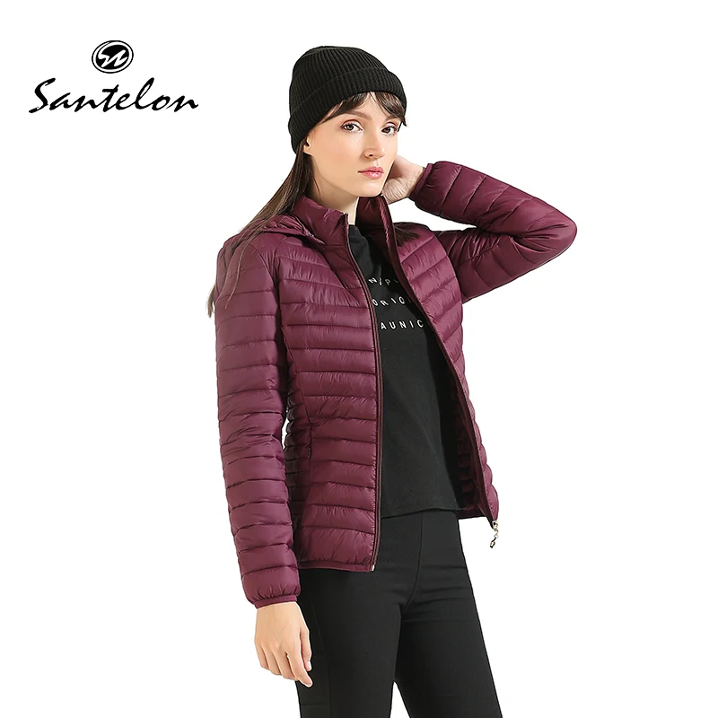 SANTELON Winter Women Thin Padded Jacket Coat Lady Short Parka Outdoor Warm...