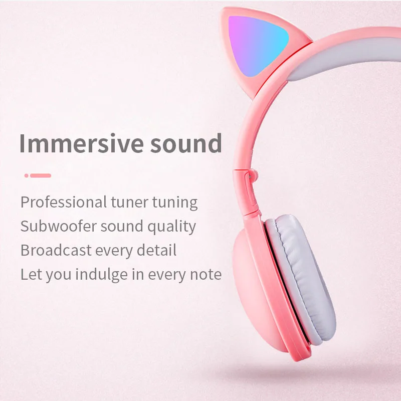 Cute Cat Ear Wireless Headphones Kids Girl Bluetooth 5 0 Music Stereo Headset Noise Cancelling Luz LED Earphones With Mic Gift