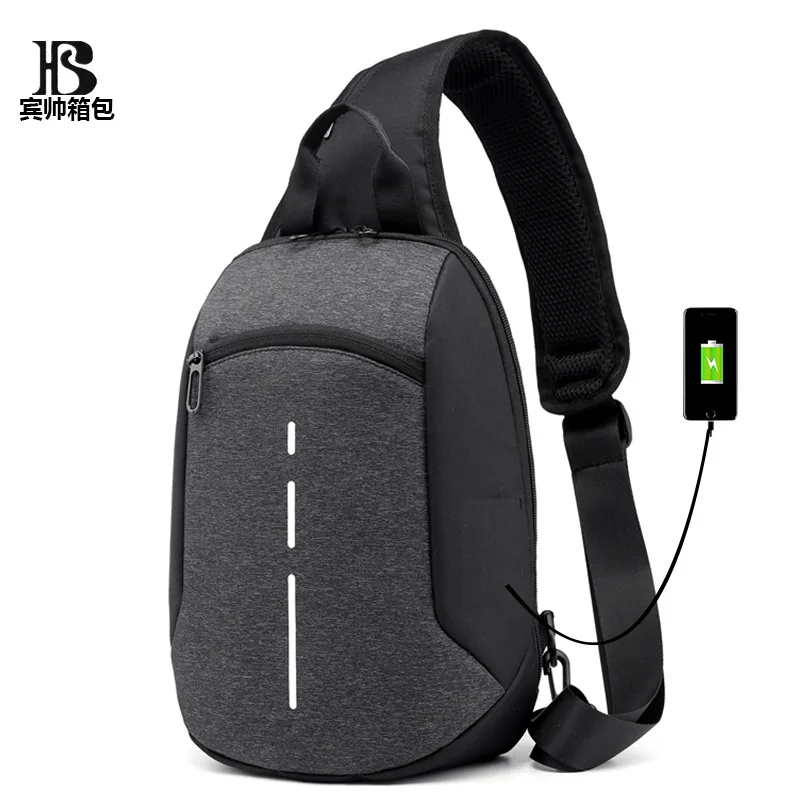 

2019 New Style Large-Volume Joint Matching Color Shoulder Bag USB Charging Fashion Chest Bag Men And Women Casual Shoulder Bag