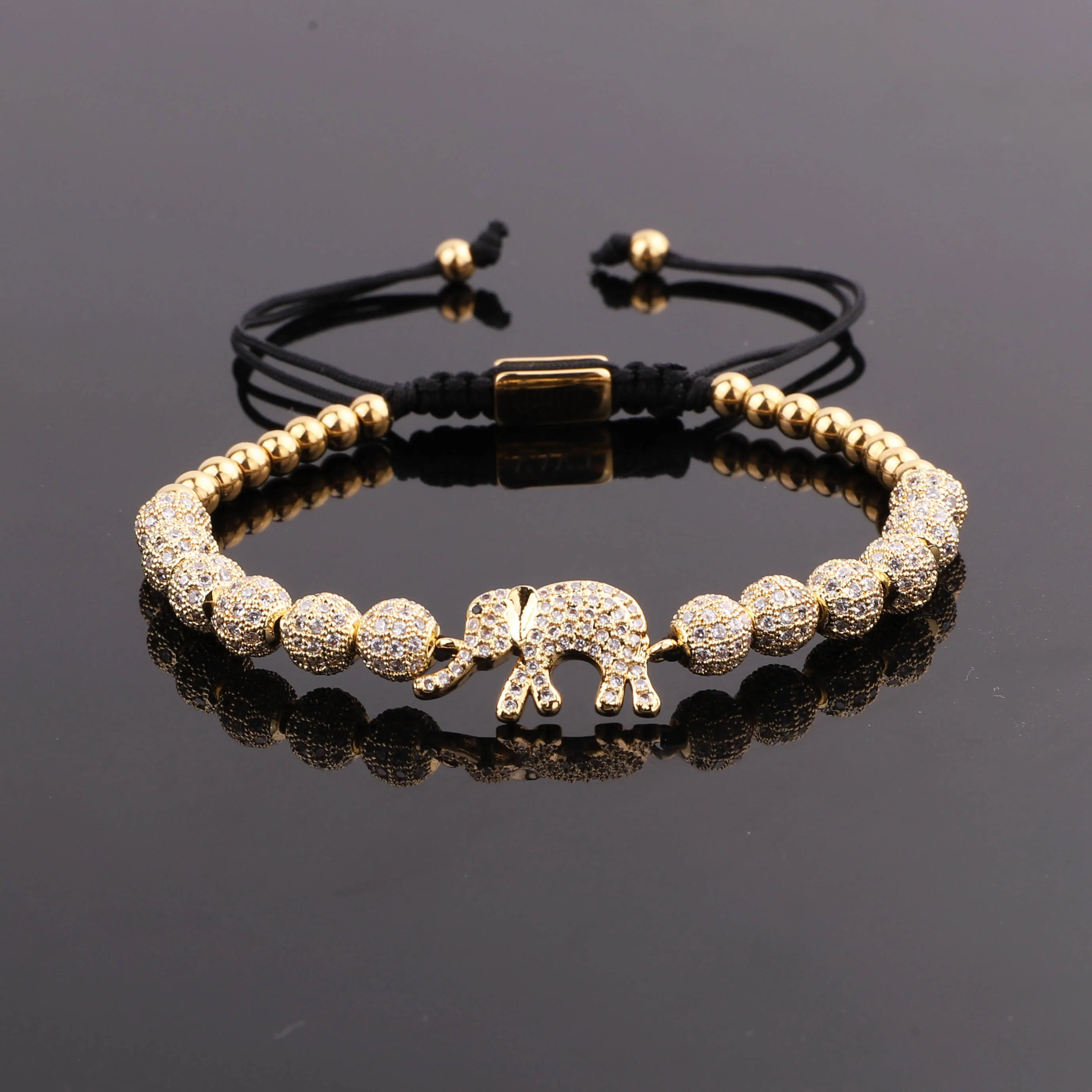 High Quality Women Bracelet Luxury CZ ball Lucky Elephant Charm Macrame Hip Hop Bracelet Men Women