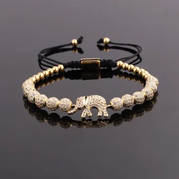 High Quality Women Bracelet Luxury CZ ball Lucky Elephant Charm Macrame Hip Hop Bracelet Men Women