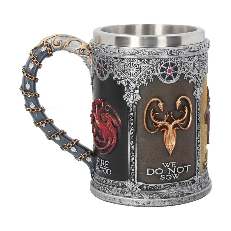 Игра престолов печатные сетки Tankard пивные кружки из нержавеющей стали смолы чашки и кружки творческий 3D кофейная кружка, посуда Mark