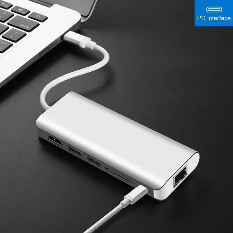 6 в 1 Многофункциональный TYPE-C концентратор USB-C к USB3.0 HDMI RJ45 PD адаптер карты памяти Plug and Play без программного обеспечения драйвера