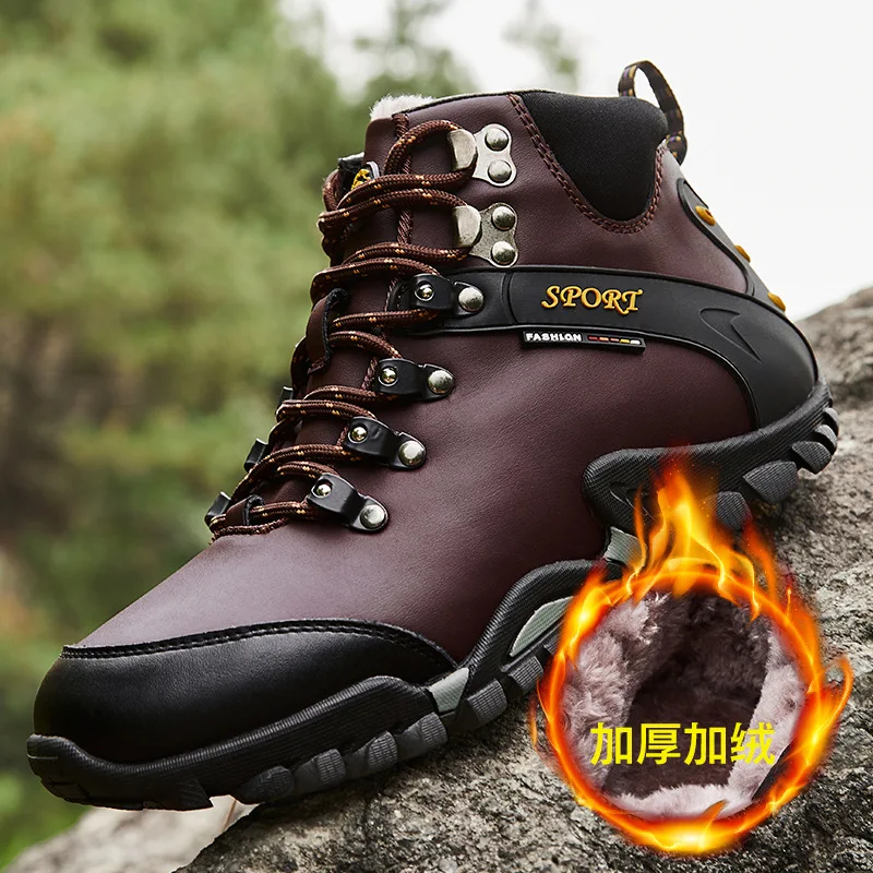 

Autumn & Winter Genuine Leather Boots plus Cotton Warm Outdoor Hight-top Hiking Shoes Fashion Martin Boots Men's MEN'S SHOES