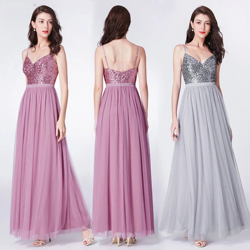 AliExpress формальное платье Длинное Элегантное платье подружки невесты ТРАПЕЦИЕВИДНОЕ Тюлевое свадебное платье с v-образным вырезом, вечернее платье с блестками на осень и зиму