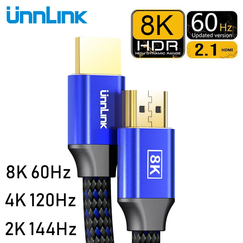 Кабель Unnlink HDMI 2 1 8 м 8K @ 60 Гц 4K 120 2K 144 HDR 48 Гбит/с HDCP2.2 7 для разветвителя PS4 TV xbox