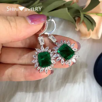

Shipei Luxury 925 Sterling Silver Emerald Cut Greated Moissanite Diamonds Wedding Fine Jewelry Engagement Drop Dangle Earrings