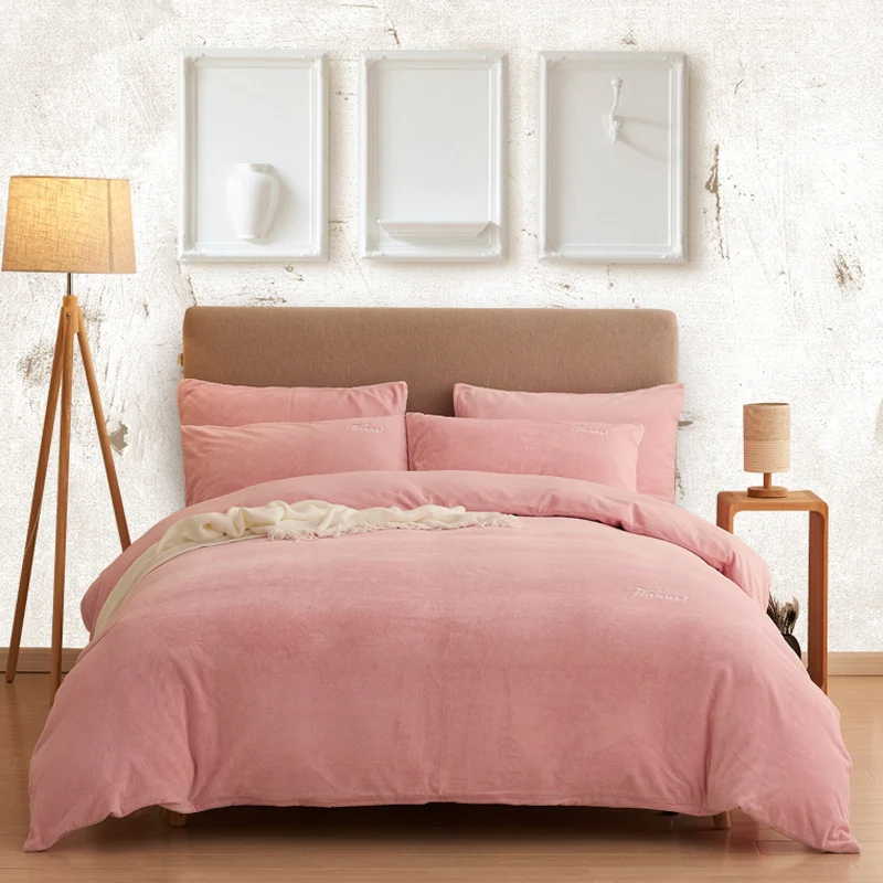 Фланелевая ткань, четыре бумажных набора, утепленное, сезонное, плюшевое, двустороннее пуховое одеяло, Коралловое одеяло, постельные принадлежности - Цвет: Set - Pink