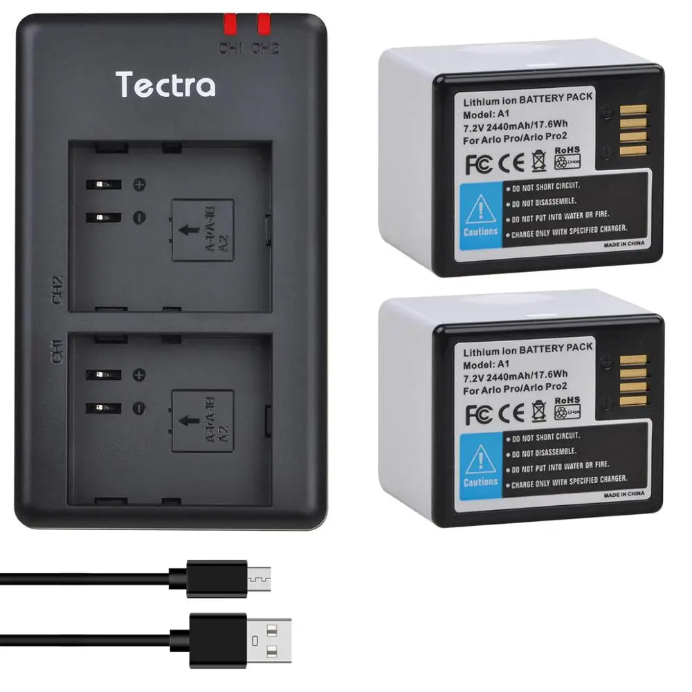 Batteria Da 2440Mah E Doppio Caricatore Usb Per Arlo Pro, Arlo Pro 2, Vma4400