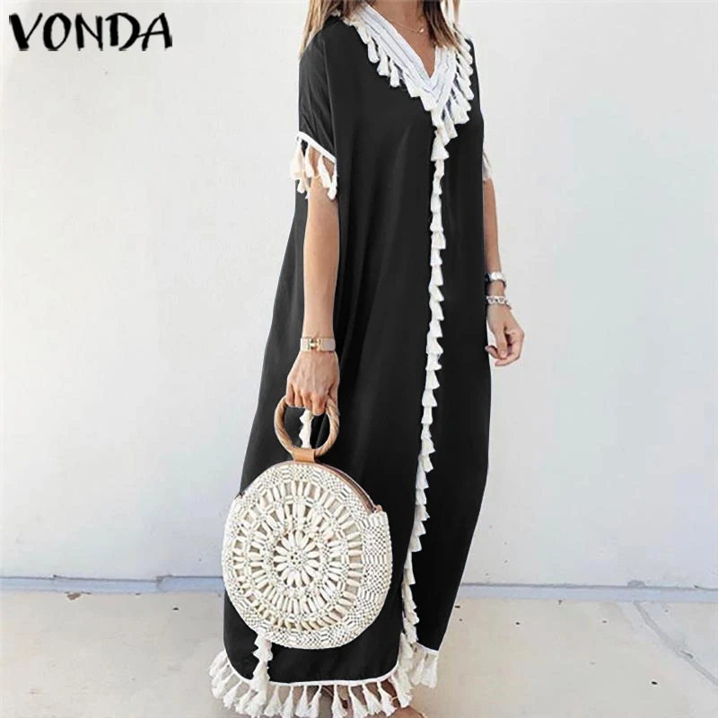 VONDA/Лидер продаж, богемное Хлопковое платье г., летнее повседневное длинное платье в стиле пэчворк свободные вечерние платья Vestidos, винтажный пляжный Сарафан