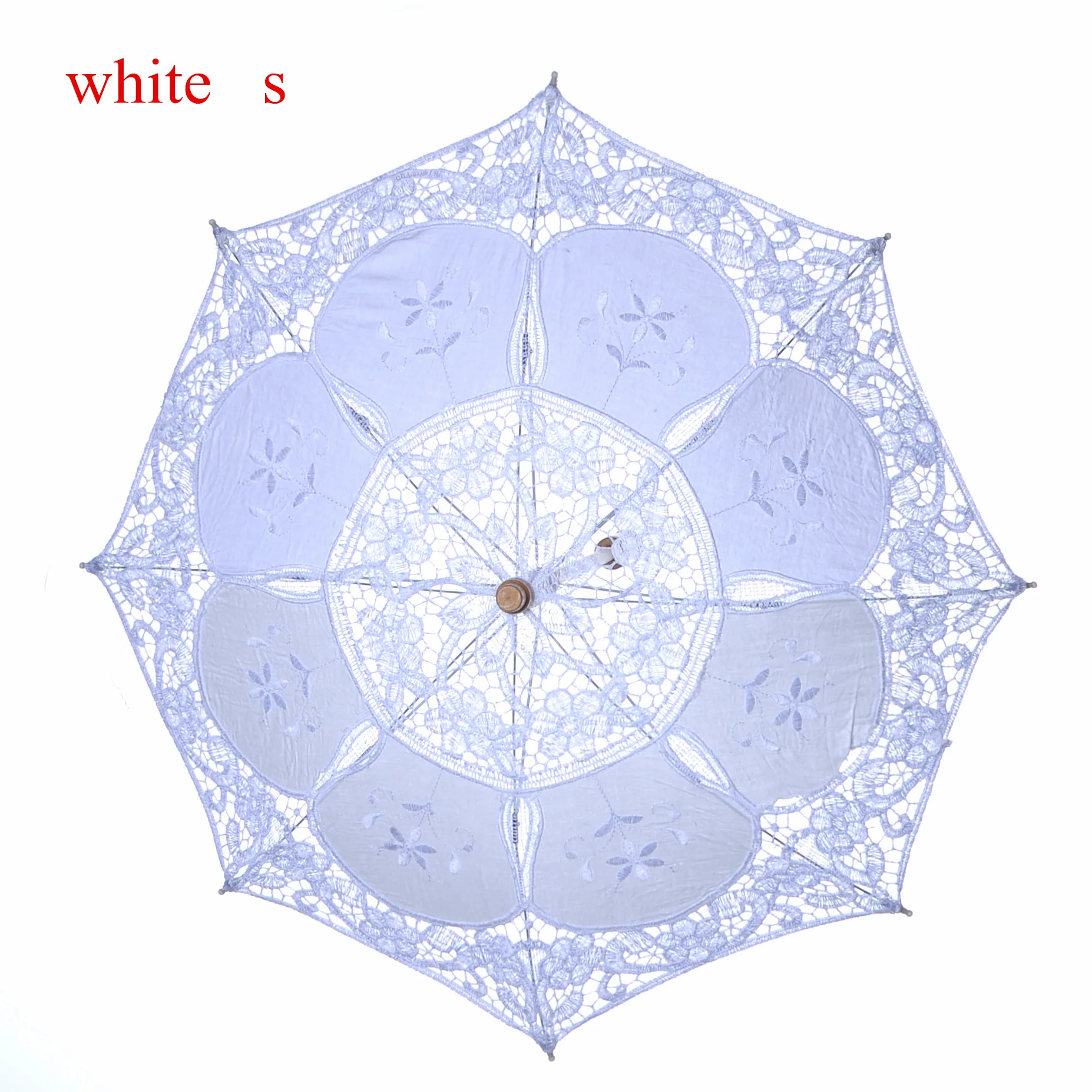 white S New European White/Ivory Lace Umbrella DIY Production Sun Parasol Bride Umbrella With 8 Ribs Wood Handle Wedding Decorations S L - Цвет: white S