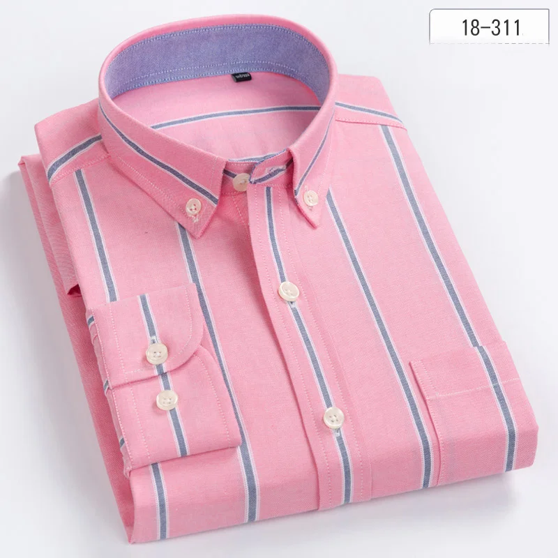 Men's Striped Cotton Long Sleeves Shirt Turn-Down Button Collar Shirt High Quality Thick Stripes Casual Shirts - Цвет: BLN18-311