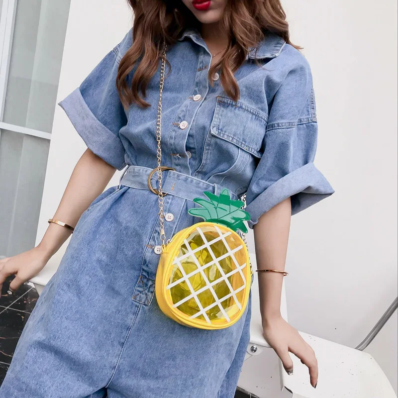 

2018 New Style Cool WOMEN'S Bag Bag Pineapple Bag Spring And Summer Contrast Color Chain Shoulder Bag Creative Backpack
