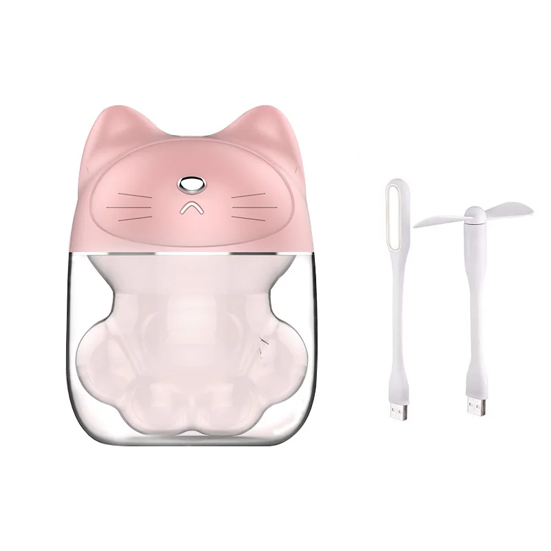 Розовый Многофункциональный Кошачий коготь чашка мини увлажнитель USB Ароматерапия Эфирные масла диффузор очиститель воздуха с ночным освещением мини вентилятор - Цвет: Розовый