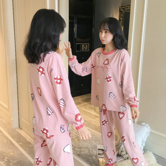 

Pajamas Women's Spring And Autumn Long Sleeve Students Korean-style Fresh Cute Plaid Casual Tracksuit 9823 # M -Xxl