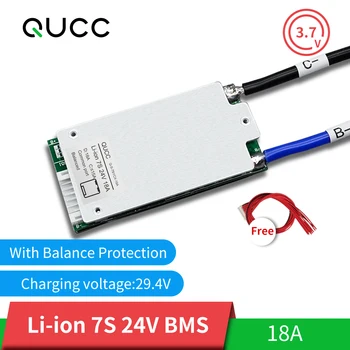 

QUCC 7S 24V 18A Lithium Battery Protection Board Equalizer PCB Module 3.7V Polymer Li ion 22650 18650 BMS with Balance
