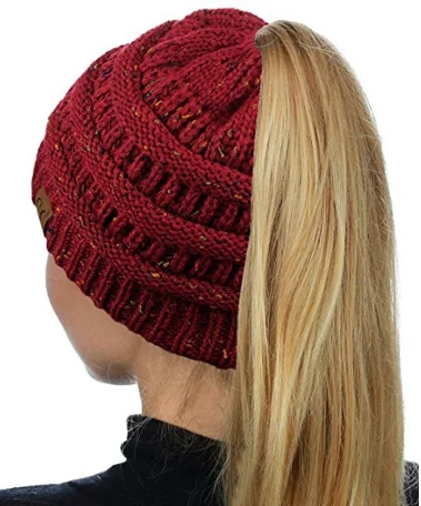 wine red colors Зимняя брендовая теплая шапка «конский хвост», женская шапка, мягкие вязаные зимние шапки бини для женщин, теплая шапка-булочка, зимняя шапка с биркой - Цвет: wine red colors