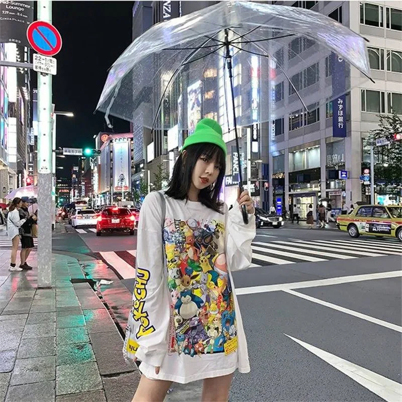 Осенняя Футболка Harajuku уличная футболка с рисунком покемона Женская Милая футболка с принтом из Амина уличная забавная модная футболка в стиле панк
