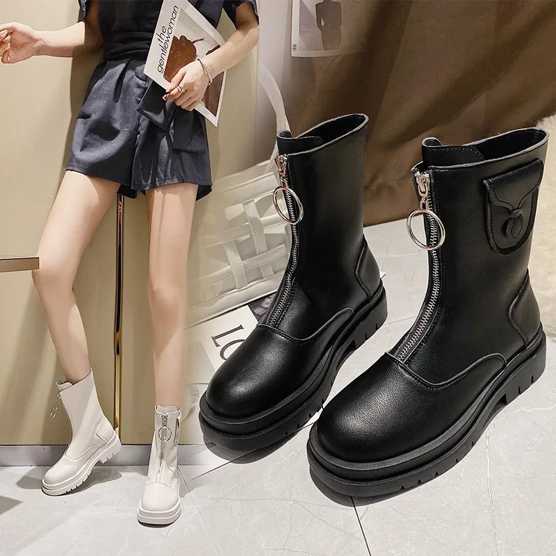Boots Female Women Shoes Ankle British Style Leather Platform with Short Boots Motorcycle Martin Boots Botas Mujer Boots Female Women Shoes Ankle British Style Leather Platform with Short Boots Motorcycle Martin Boots Botas Mujer