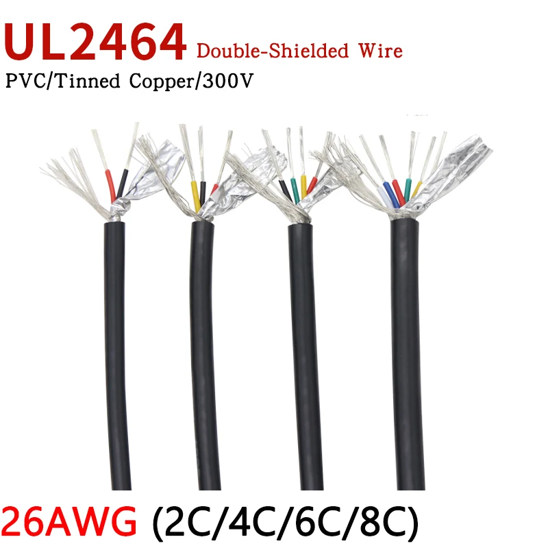 1M 26AWG UL2464 Shielded Cable 2 4 6 8 10 12 15 20 25 Cores PVC Insulated Channel Audio Headphone Copper Control Sheathed Wire |