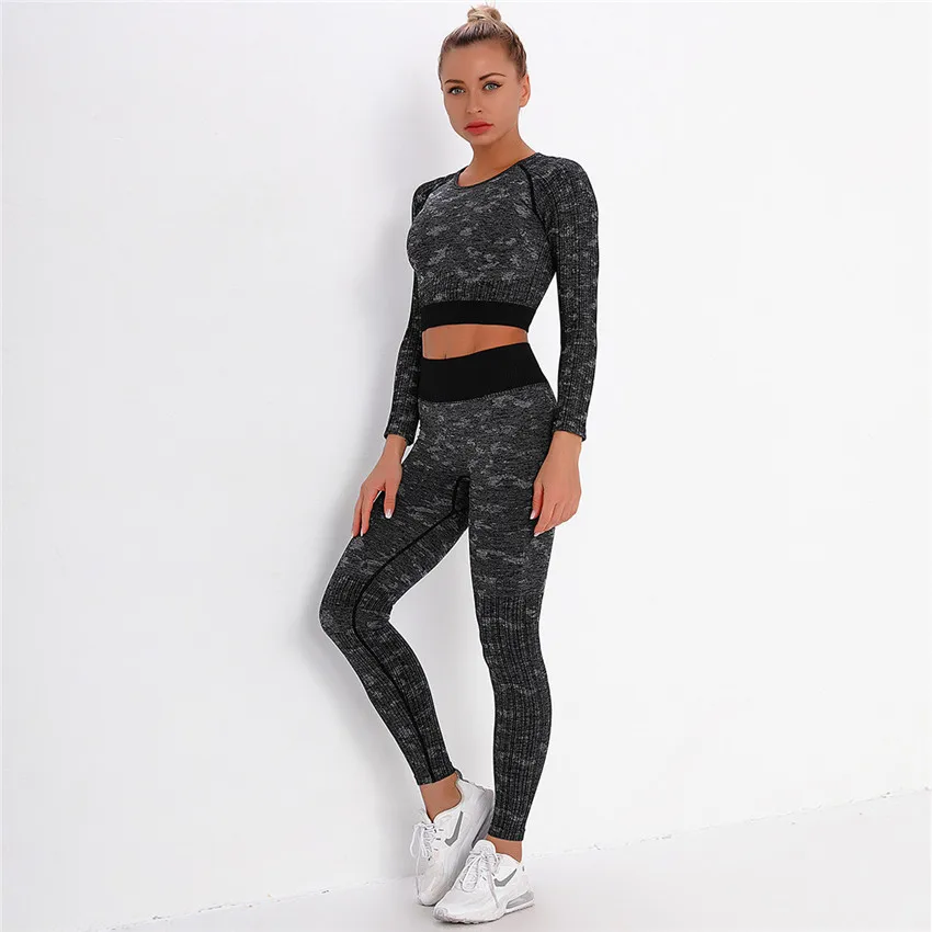 Winter New Ocean Seamless Ombre Women Yoga Set manica lunga Crop Top  allenamento Leggings abbigliamento da palestra abbigliamento Fitness abiti  da Yoga - AliExpress Sports \u0026 Entertainment