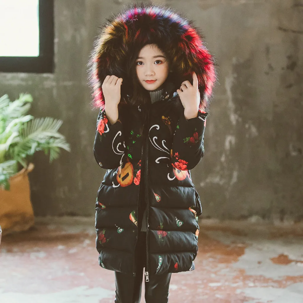 Теплое зимнее пальто с капюшоном для маленьких девочек; детская утепленная длинная цветная куртка на молнии с длинными рукавами; Повседневная куртка для девочки; сезон зима